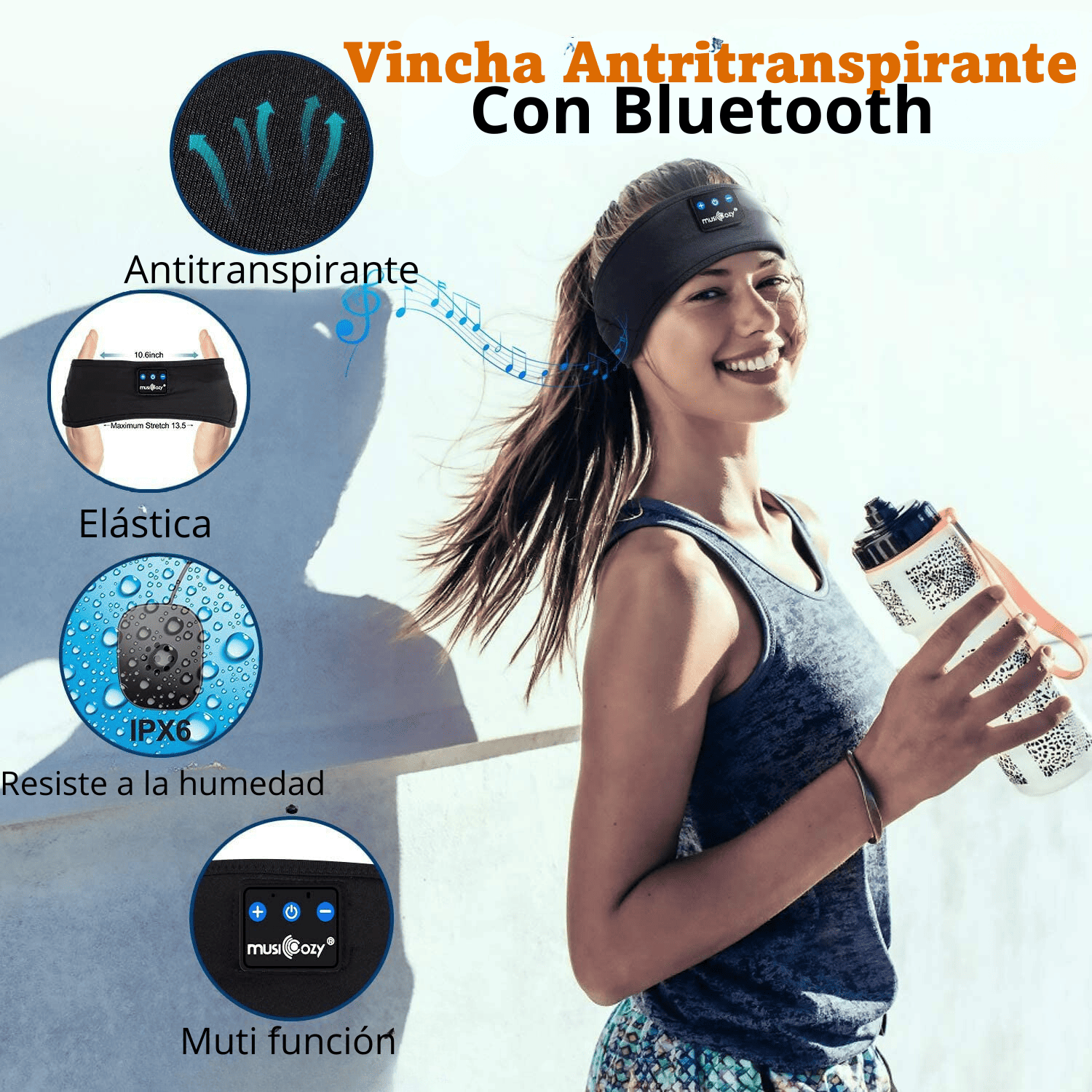 Vincha Multiusos con Audífonos Bluetooth para Dormir, hacer Ejercicios o Deportes